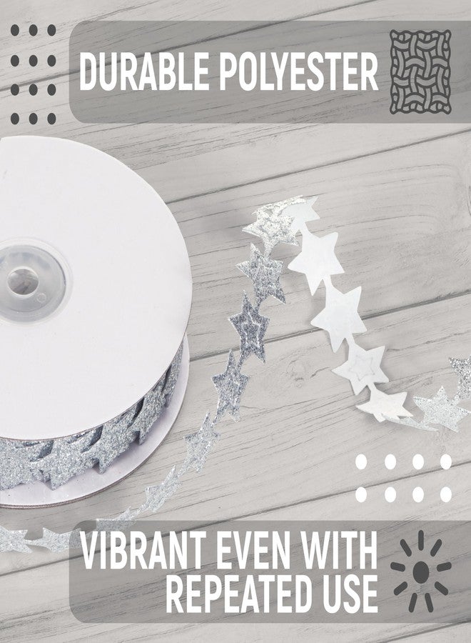Granatan Silver Star Ribbon 6-Pack, 0.8 Inch x 10 Yards Each, Glitter Craft Ribbon for Gift Wrapping, Party Decorations, DIY Bows, Wreaths, Hair Accessories, and Holiday Crafts - Image 3